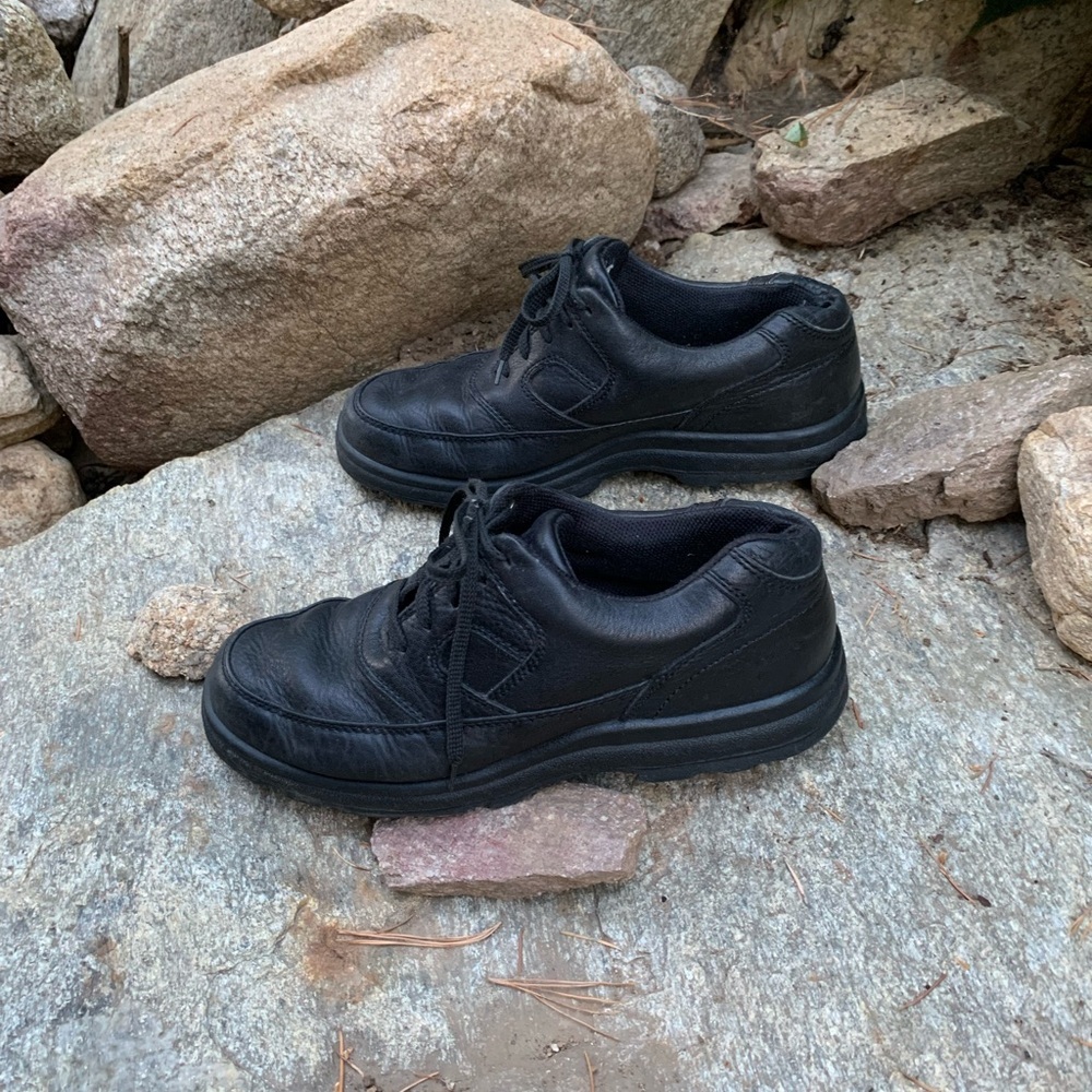 Black Leather Women’s Power Walker Oxford‎ Sneaker Shoes Size 8.5